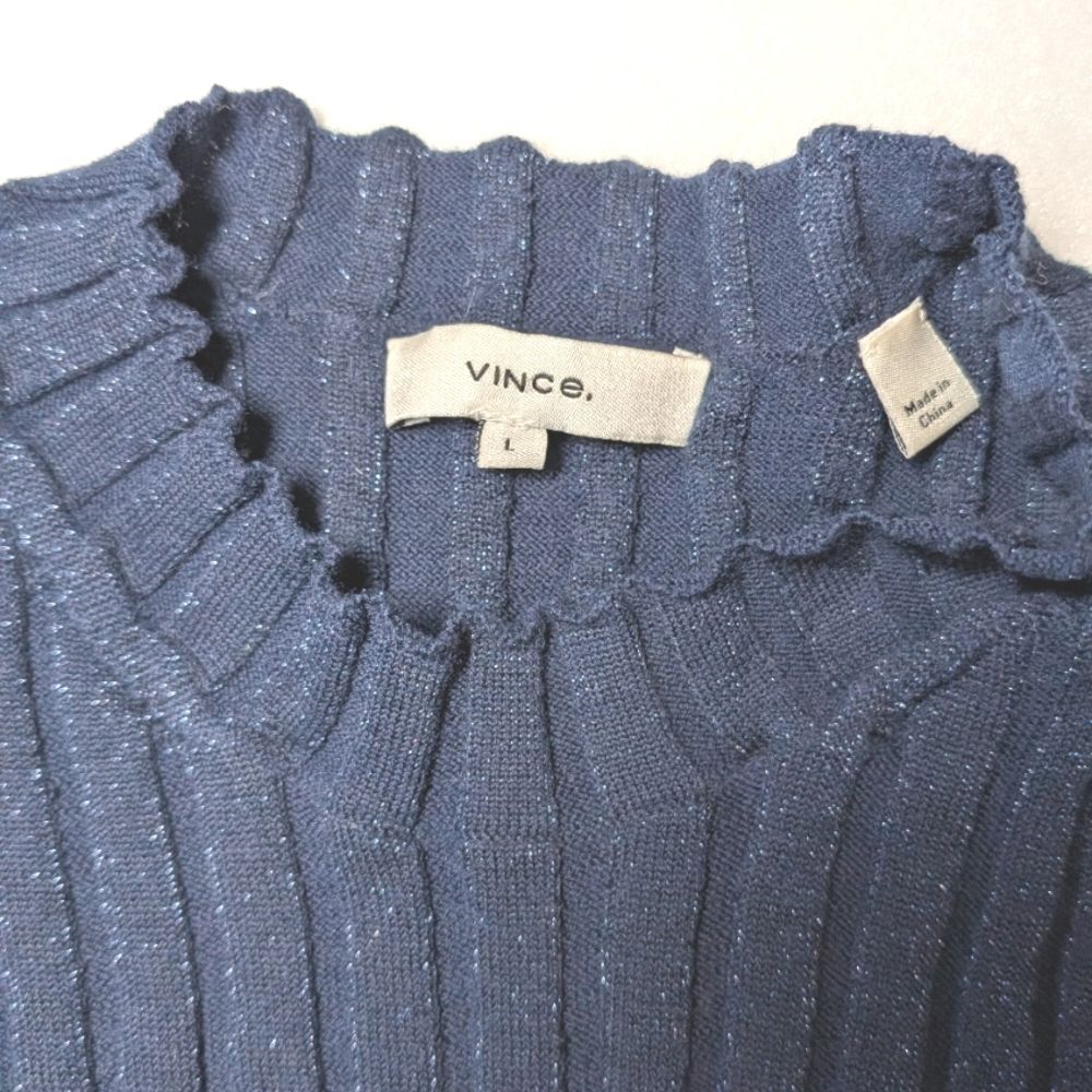 Vince Wool Ribbed Mock Neck Sweater in Blue - Picture 11 of 13